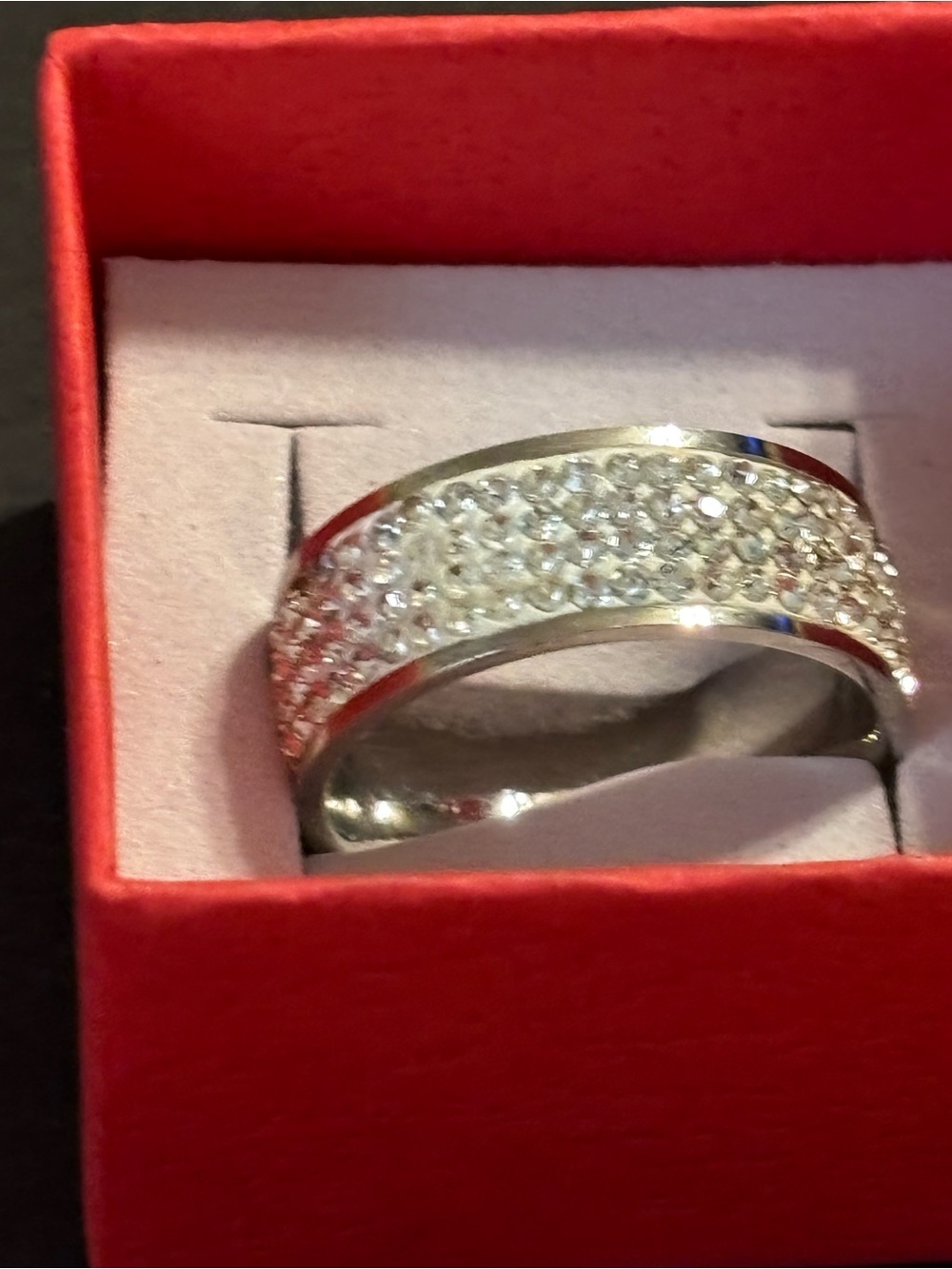 Milor Stainless Steel Pavé Crystal Wide Band Ring 3.84g Silver Tone 8.5 size